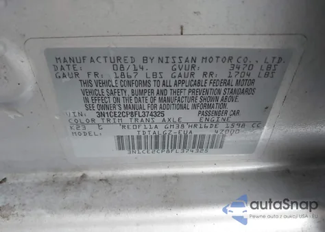 2015 Nissan Versa Note Sr z USA, uszkodzony, nr VIN 3N1CE2CP8FL374325